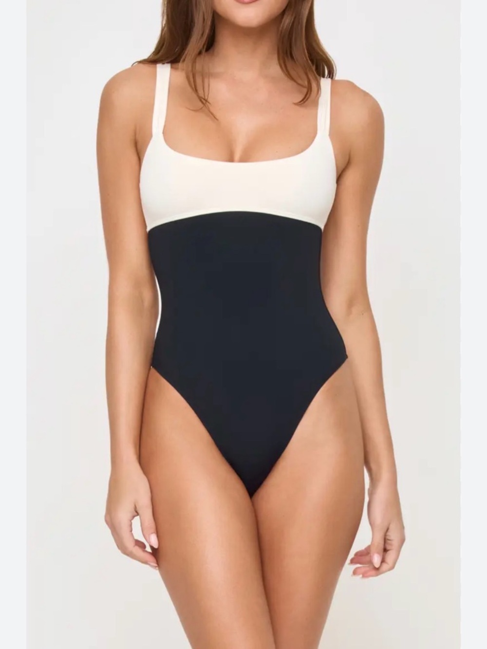 l*space Revolve Two-Tone Descano One-Piece Swimsuit in Cream and Black Large New